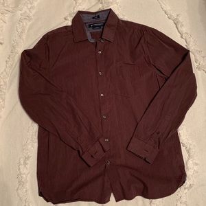 American Eagle Burgundy Striped Button-up Shirt